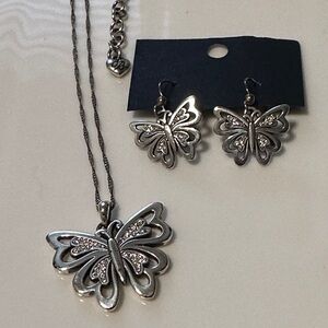 Brighton Silver Butterfly Adjustable Necklace & Earrings Set